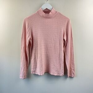 Tribal Light Pink Cable Knit Mock Neck Sweater 100% Cotton Size Large